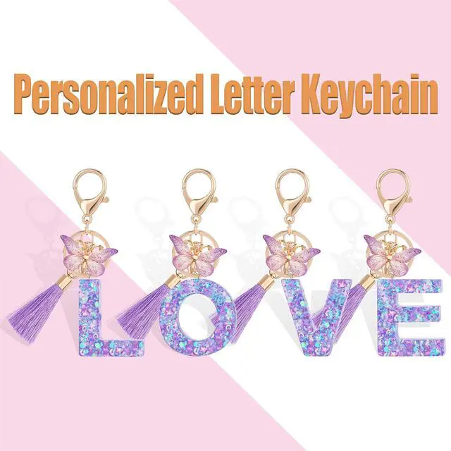 Alt view image 4 of 6 - Colourful Cute Initial Letter Keychains for Women Girls with Tassel Butterfly, Charm for Purse Handbags Backpacks (Purple Dream Star Sky-Z)
