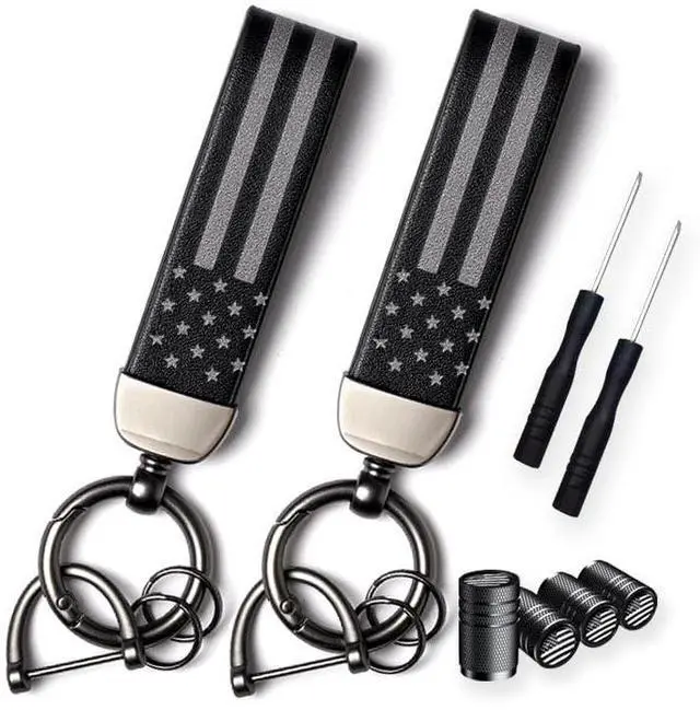 Main image of 2 Sets US Flag Zinc Alloy Keychain, Durable for All Cars, Unisex