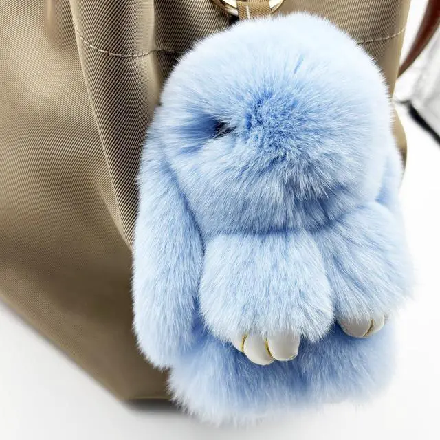 Alt view image 3 of 7 - Bunny Keychain Cute Soft Fur Keychain Car Handbag Rabbit Keyring,blue