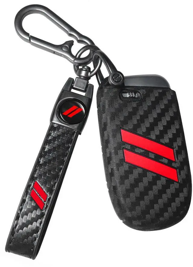 Main image of Key Fob Cover with Keychain for Dodge Charger Durango Challenger Journey Dart Remote Control Key Fob Protect Shell Key Holder for Dodge Accessories (Carbon Fiber red Trim)