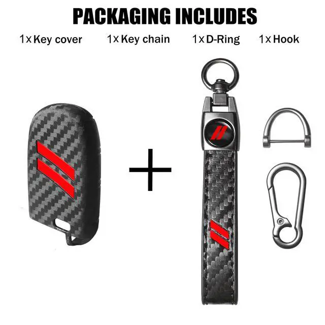 Alt view image 5 of 7 - Key Fob Cover with Keychain for Dodge Charger Durango Challenger Journey Dart Remote Control Key Fob Protect Shell Key Holder for Dodge Accessories (Carbon Fiber red Trim)
