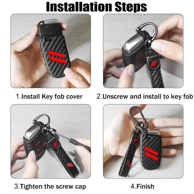 Alt view image 6 of 7 - Key Fob Cover with Keychain for Dodge Charger Durango Challenger Journey Dart Remote Control Key Fob Protect Shell Key Holder for Dodge Accessories (Carbon Fiber red Trim)