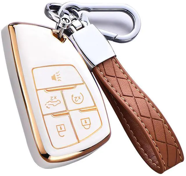 Main image of Key Fob Cover for Chevy GMC with Keychain, Silverado Sierra Tahoe Suburban Equinox Traverse Yukon Denali Terrain Buick Envision Premium Soft TPU Case (5 Buttons Ivory)