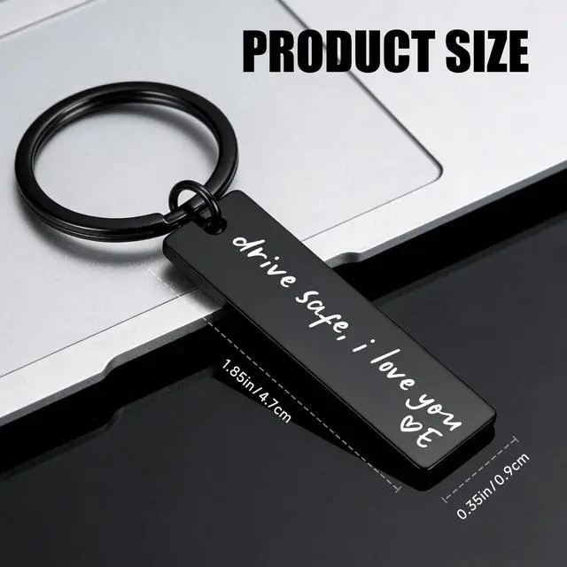 Alt view image 2 of 7 - Drive Safe I Love You Keychain AZ Initial Engraved Key Ring Personalized Gift for Husband, Boyfriend & Family (E)