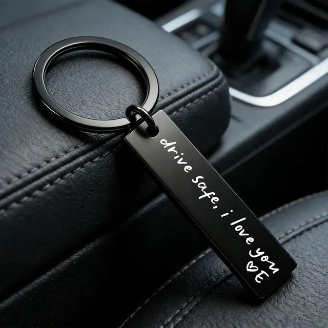 Alt view image 7 of 7 - Drive Safe I Love You Keychain AZ Initial Engraved Key Ring Personalized Gift for Husband, Boyfriend & Family (E)