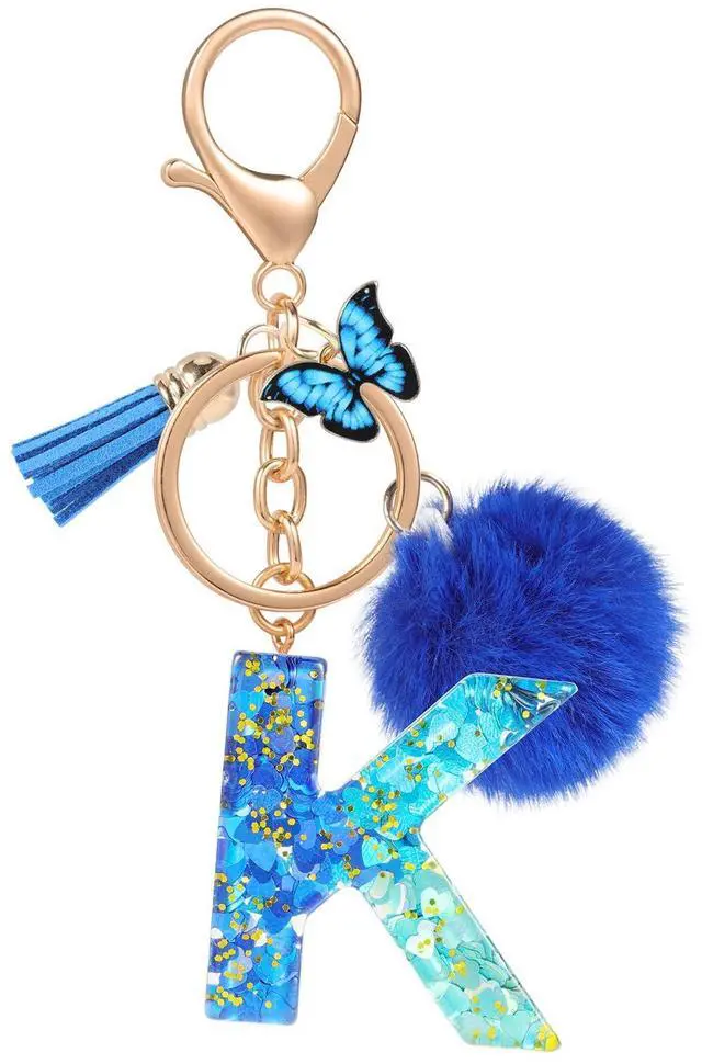 Main image of Name Initial Letter K Keychain, Blue Car Keyrings for Women, Personalized Resin Charms for Door Car Key Handbag Decor