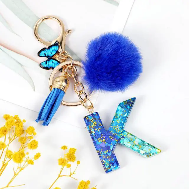 Alt view image 2 of 7 - Name Initial Letter K Keychain, Blue Car Keyrings for Women, Personalized Resin Charms for Door Car Key Handbag Decor