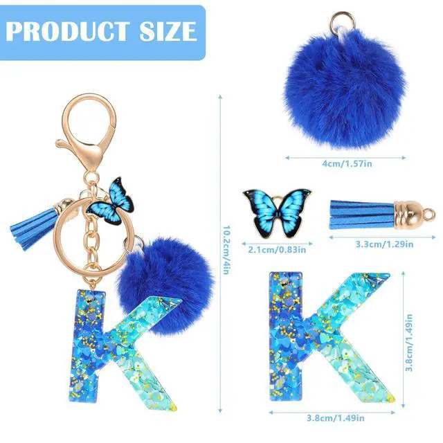 Alt view image 3 of 7 - Name Initial Letter K Keychain, Blue Car Keyrings for Women, Personalized Resin Charms for Door Car Key Handbag Decor