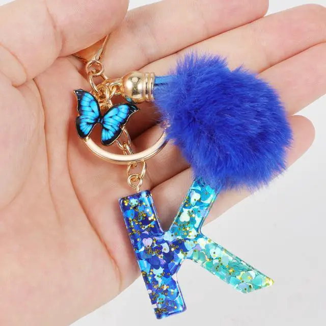 Alt view image 5 of 7 - Name Initial Letter K Keychain, Blue Car Keyrings for Women, Personalized Resin Charms for Door Car Key Handbag Decor