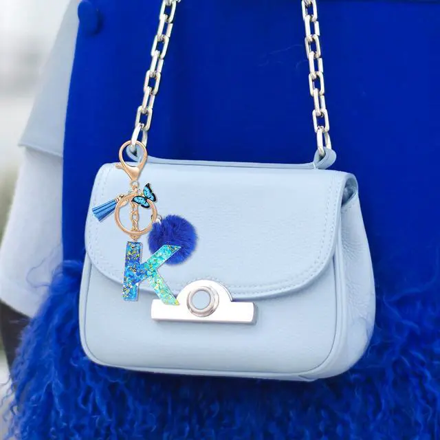 Alt view image 6 of 7 - Name Initial Letter K Keychain, Blue Car Keyrings for Women, Personalized Resin Charms for Door Car Key Handbag Decor