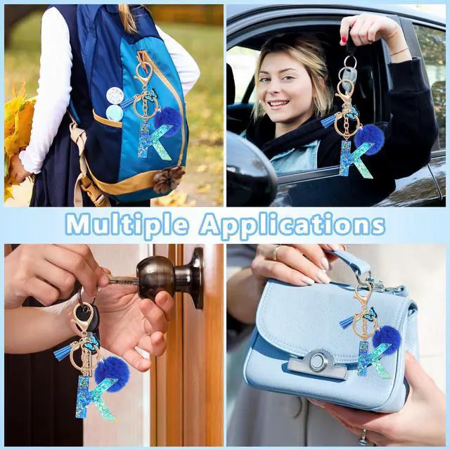 Alt view image 7 of 7 - Name Initial Letter K Keychain, Blue Car Keyrings for Women, Personalized Resin Charms for Door Car Key Handbag Decor