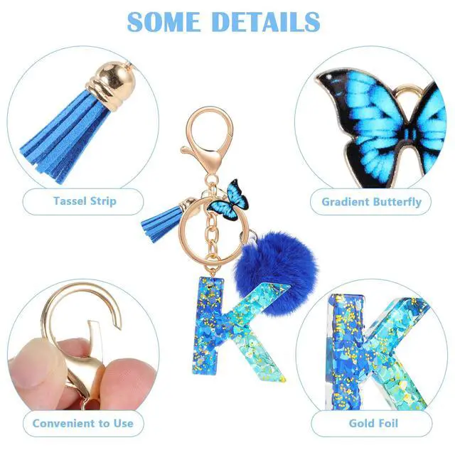 Alt view image 4 of 7 - Name Initial Letter K Keychain, Blue Car Keyrings for Women, Personalized Resin Charms for Door Car Key Handbag Decor