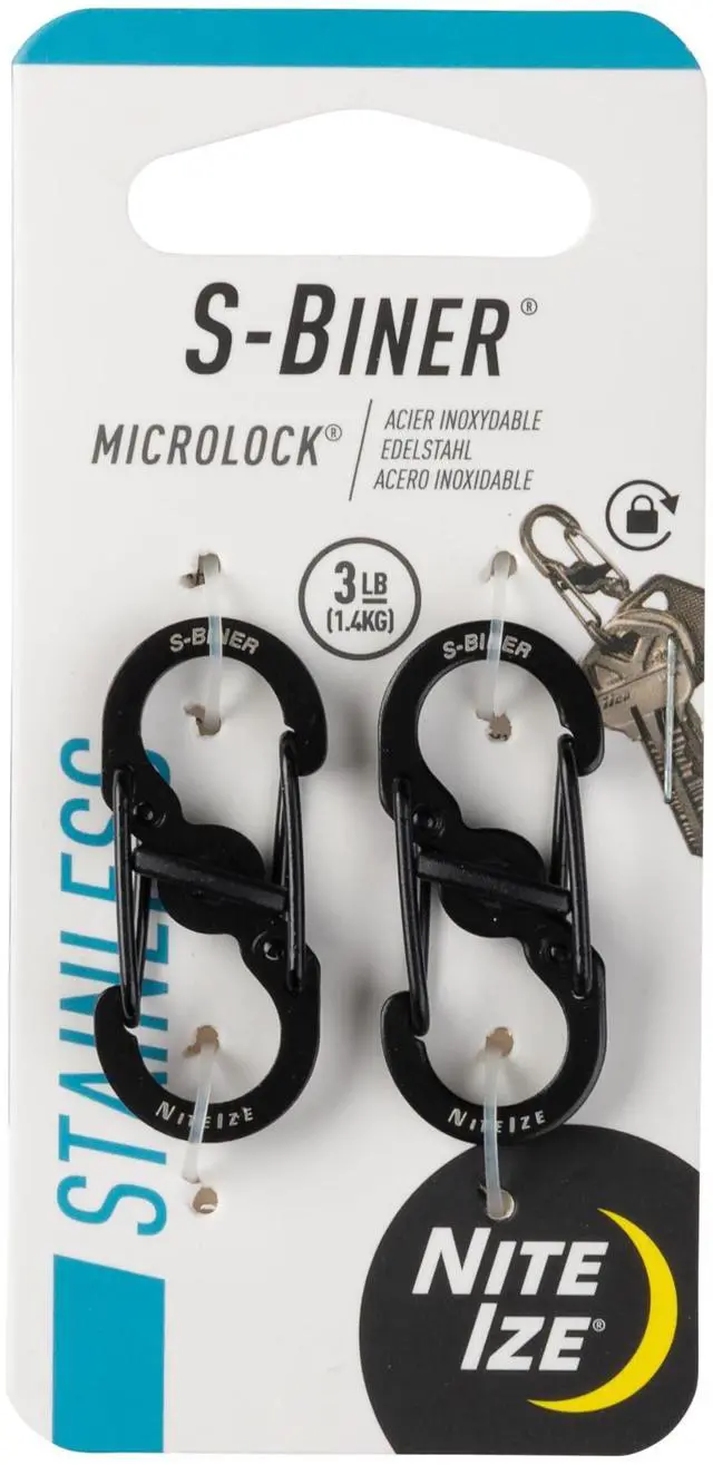 Main image of MicroLock Stainless Steel - S-Biner with Locking Dual Sided Gates - Keep Keys Secure with Carabiner Key Holder - Black (2 Pack)