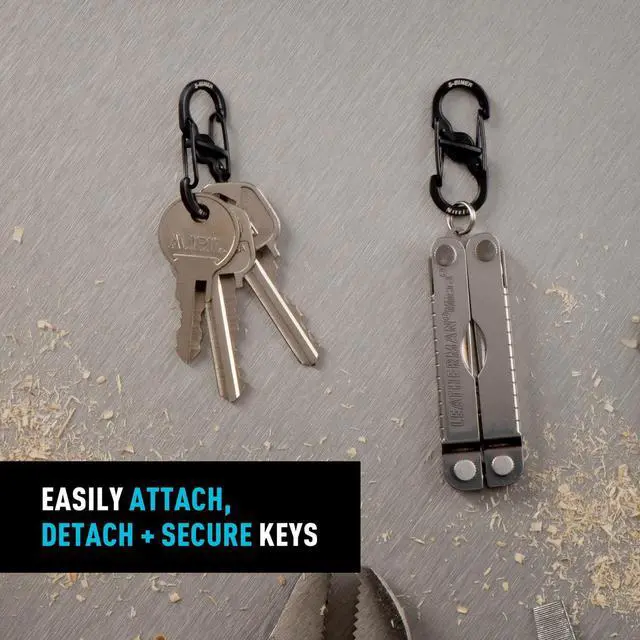 Alt view image 2 of 7 - MicroLock Stainless Steel - S-Biner with Locking Dual Sided Gates - Keep Keys Secure with Carabiner Key Holder - Black (2 Pack)