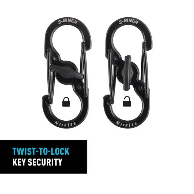 Alt view image 3 of 7 - MicroLock Stainless Steel - S-Biner with Locking Dual Sided Gates - Keep Keys Secure with Carabiner Key Holder - Black (2 Pack)