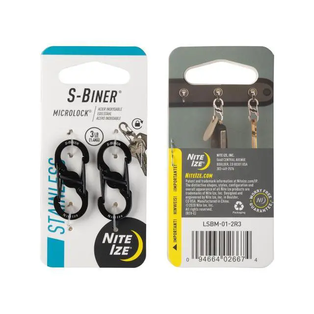 Alt view image 7 of 7 - MicroLock Stainless Steel - S-Biner with Locking Dual Sided Gates - Keep Keys Secure with Carabiner Key Holder - Black (2 Pack)