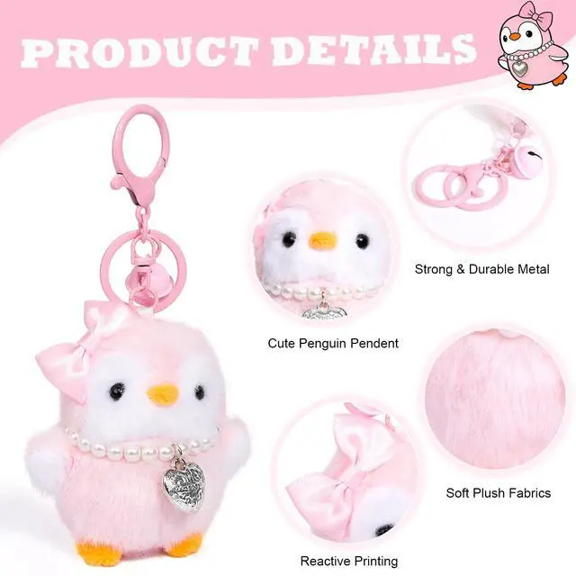 Alt view image 3 of 7 - Valentine's Day Cute Pink Penguin Keychains Plush Keychain Accessories Kawaii Penguin PendantKey Chain Keyring Gift for Women Girls