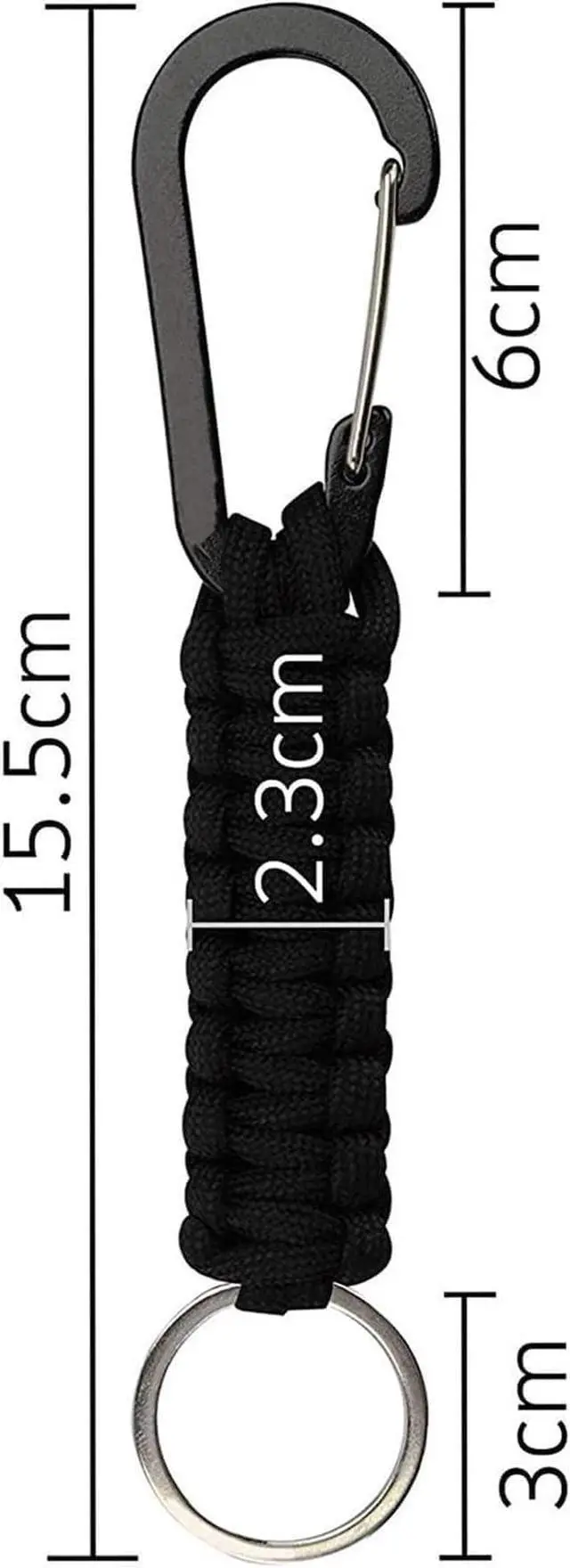 Alt view image 2 of 7 - Keychain Hook with Paracord Strap 1 Black 1 Pink Metal Key Ring Carabiner Hanger para Cord D Locking Keyring Clip for Keys, Backpacks, Boys, Girls, Men, Women, Camping, Hiking, Travailing