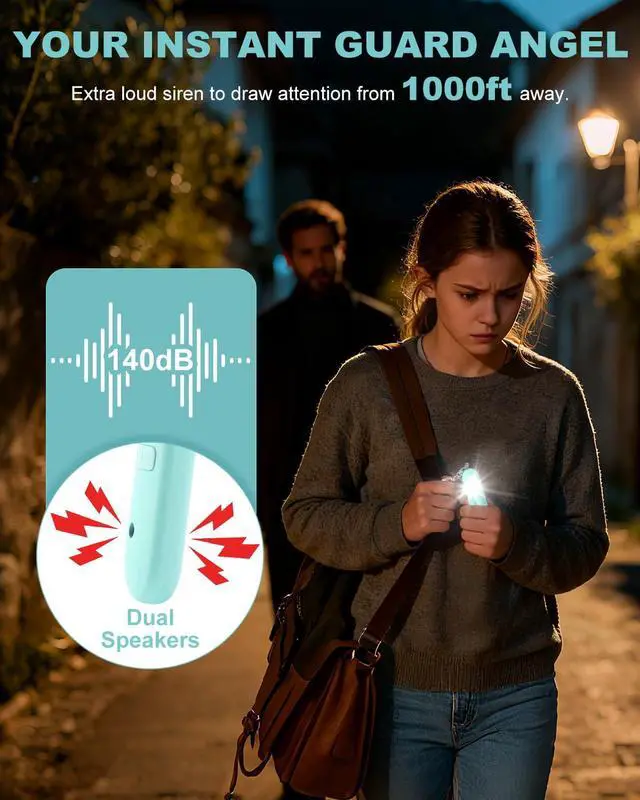 Alt view image 2 of 7 - Personal Safety Alarm for Women - Waterproof Rechargeable Security Alarm - 140dB Extra Loud Siren with SOS Strobe Light - Self Defense Keychain for Women Girls Teens Seniors(Blue)