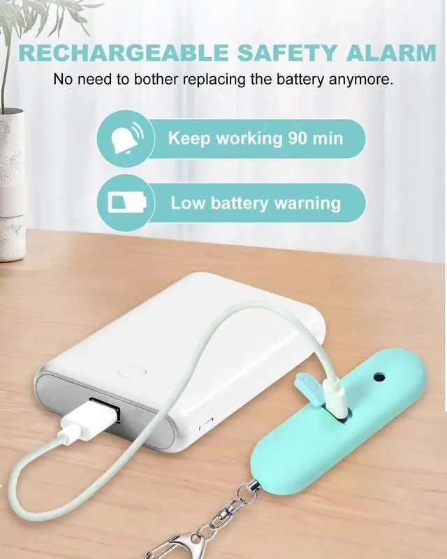 Alt view image 4 of 7 - Personal Safety Alarm for Women - Waterproof Rechargeable Security Alarm - 140dB Extra Loud Siren with SOS Strobe Light - Self Defense Keychain for Women Girls Teens Seniors(Blue)