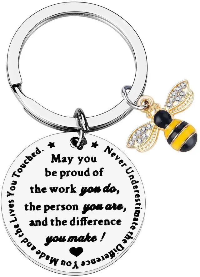 Main image of Bee Keychain Thank You Keyring for Women Men Cute Inspirational Keychain for Teacher Coworkers Friends Appreciation Gifts for Her Him Retirement Graduation Teachers Day Birthday Christmas