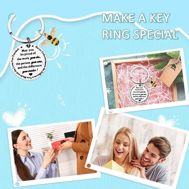 Alt view image 3 of 4 - Bee Keychain Thank You Keyring for Women Men Cute Inspirational Keychain for Teacher Coworkers Friends Appreciation Gifts for Her Him Retirement Graduation Teachers Day Birthday Christmas