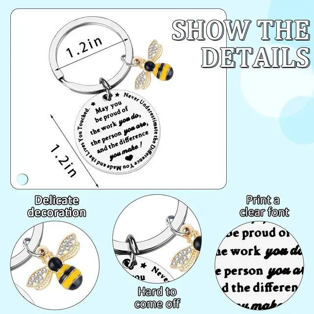 Alt view image 4 of 4 - Bee Keychain Thank You Keyring for Women Men Cute Inspirational Keychain for Teacher Coworkers Friends Appreciation Gifts for Her Him Retirement Graduation Teachers Day Birthday Christmas