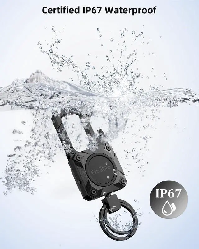 Alt view image 7 of 7 - Keychain, Works with Apple Find My, Heavy Duty Keychain Bottle Opener, Carabiner Car Key Chains with GPS Tracker, Key Finder, Bluetooth Tracker for Luggage, Kids, Bags and More, Rechargeable, Black