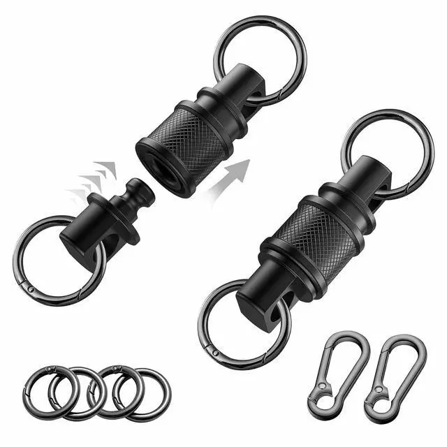 Main image of Quick Release Keychain with Detachable Key Rings-Heavy Duty Retractable Key Chain Clip for Men&Women(Black 2 Pack)