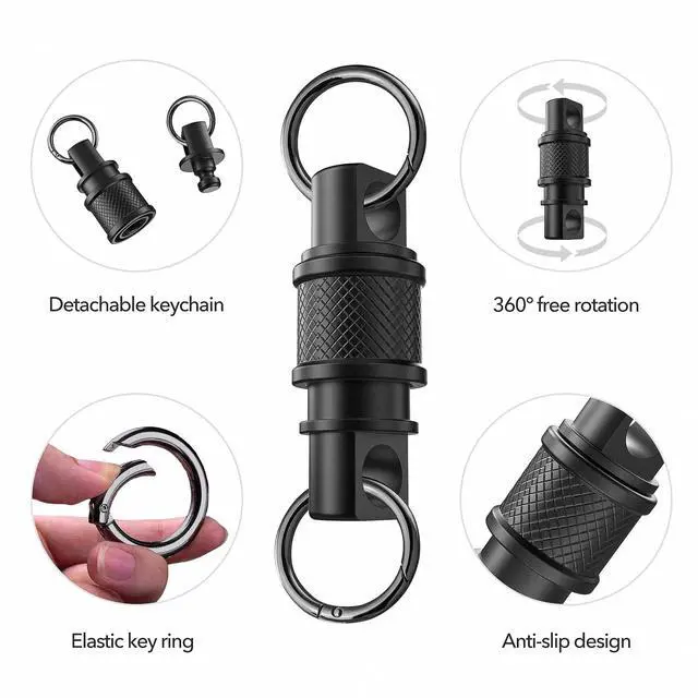 Alt view image 2 of 7 - Quick Release Keychain with Detachable Key Rings-Heavy Duty Retractable Key Chain Clip for Men&Women(Black 2 Pack)