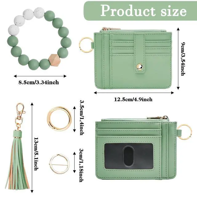 Alt view image 2 of 6 - Wallet Keychain Wristlet for Women,Slim RFID Credit Card Holder Purse Tassel Keychain Bangle Key Ring for Men Women(Mint Green)