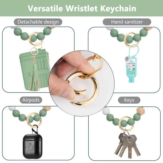 Alt view image 5 of 6 - Wallet Keychain Wristlet for Women,Slim RFID Credit Card Holder Purse Tassel Keychain Bangle Key Ring for Men Women(Mint Green)