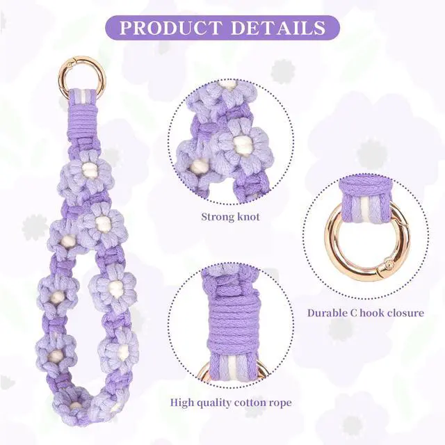 Alt view image 2 of 7 - Boho Macrame Keychain Wristlet Keychain Weave Exquisite Keyring Holder Bracelet Handmade Wrist Lanyard for Women