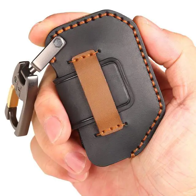 Alt view image 4 of 7 - Leather Car Key Fob Cover for Jeep Gladiator Wrangler Sahara Black