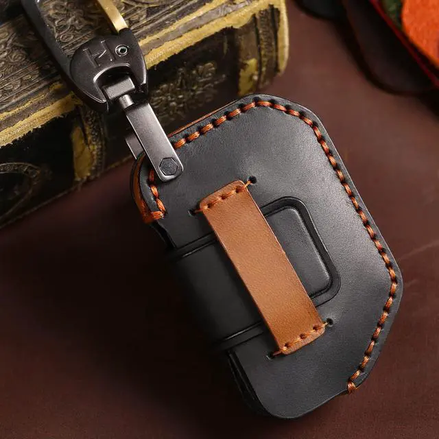 Alt view image 6 of 7 - Leather Car Key Fob Cover for Jeep Gladiator Wrangler Sahara Black