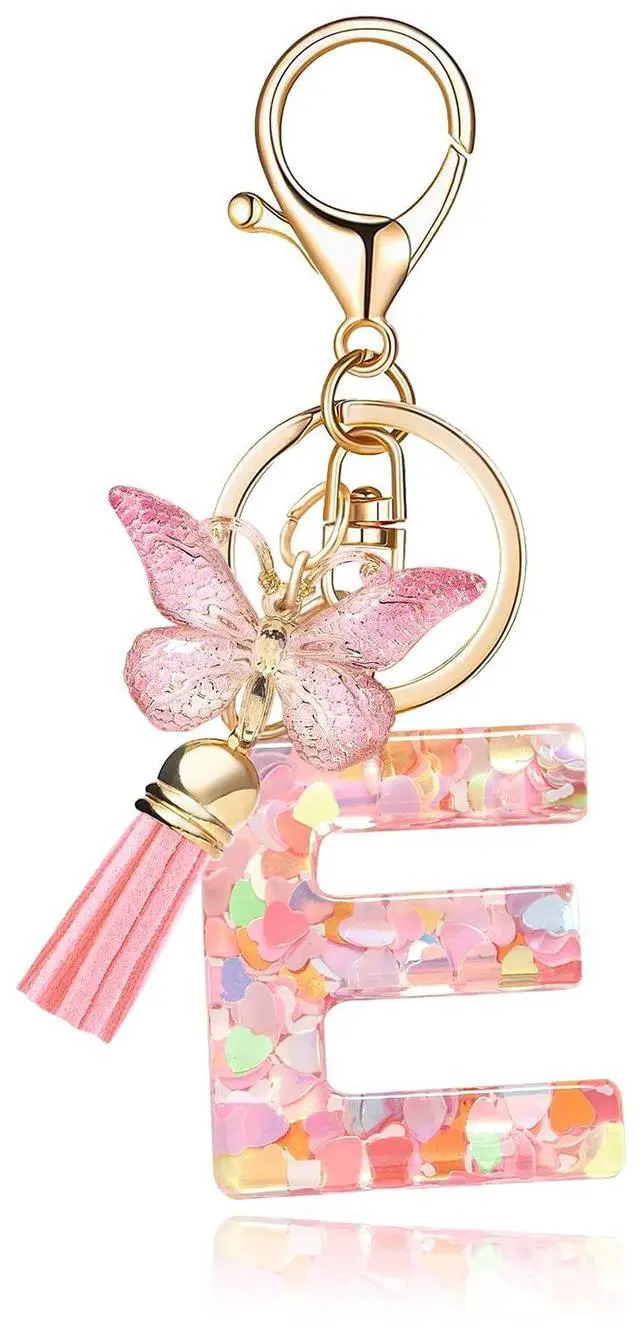 Main image of Fashion Alphabet Initial Letter Keychain Tassel Butterfly Pendant Key Ring for Purse Handbags Women Girl ('E')