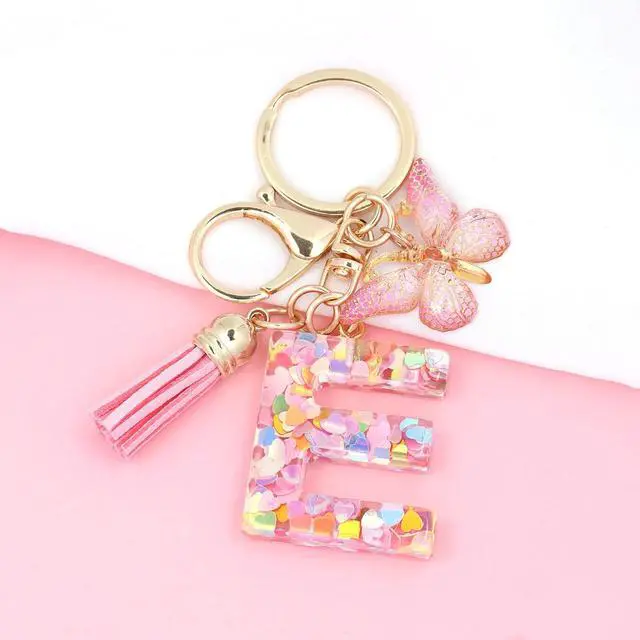 Alt view image 3 of 7 - Fashion Alphabet Initial Letter Keychain Tassel Butterfly Pendant Key Ring for Purse Handbags Women Girl ('E')