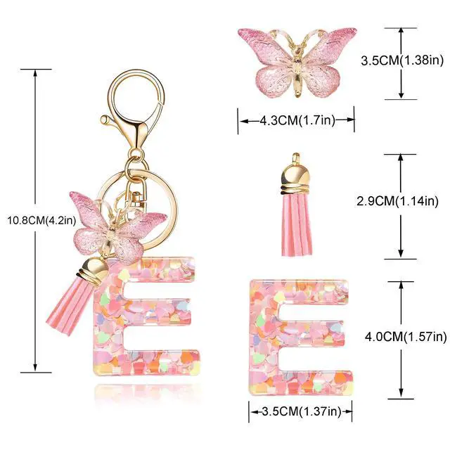 Alt view image 2 of 7 - Fashion Alphabet Initial Letter Keychain Tassel Butterfly Pendant Key Ring for Purse Handbags Women Girl ('E')