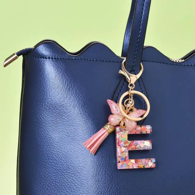 Alt view image 5 of 7 - Fashion Alphabet Initial Letter Keychain Tassel Butterfly Pendant Key Ring for Purse Handbags Women Girl ('E')