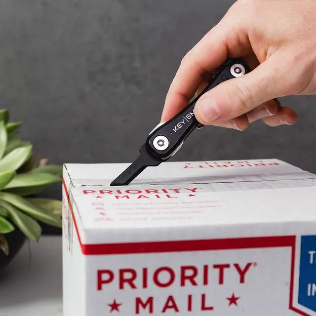 Alt view image 2 of 5 - Safe Box Opener - Key-shaped Safe Package Opener For Everyday Carry, with Finger Protection Fits Perfectly on Keychain or Inside a KeySmart (Black)