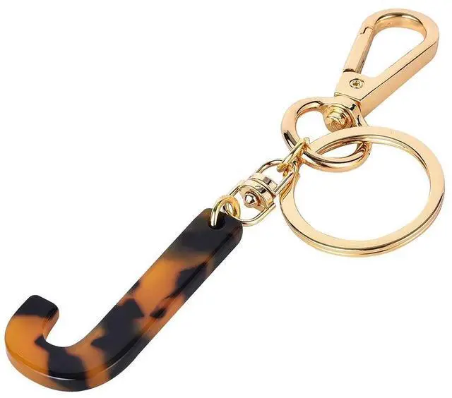 Main image of Letter Key Chains Accessories for Women and Girls,Gold Initial Key Ring Tortoise Shell Bag Charm for Car Keys (J)