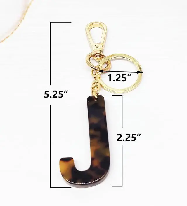 Alt view image 2 of 6 - Letter Key Chains Accessories for Women and Girls,Gold Initial Key Ring Tortoise Shell Bag Charm for Car Keys (J)