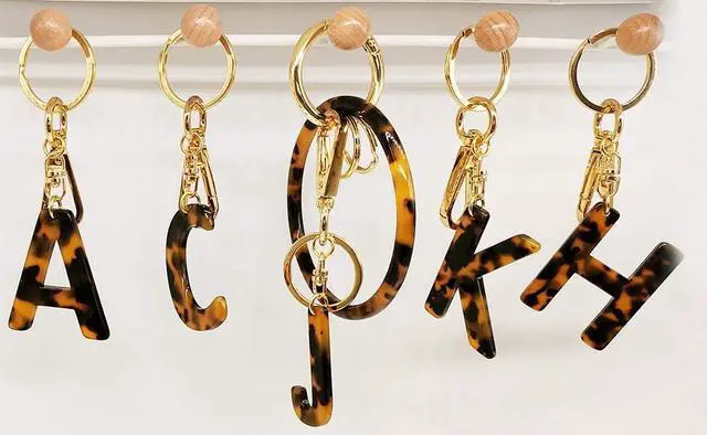 Alt view image 6 of 6 - Letter Key Chains Accessories for Women and Girls,Gold Initial Key Ring Tortoise Shell Bag Charm for Car Keys (J)