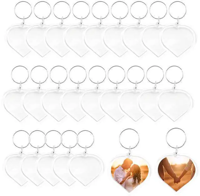 Main image of 25Pcs Heart-Shaped Small Clear Acrylic Custom Personalised Insert Photo Picture Blank Frameless Frame Keychains Snap-in Key Chain Keyrings Key Holder for Family Lovers and Friends