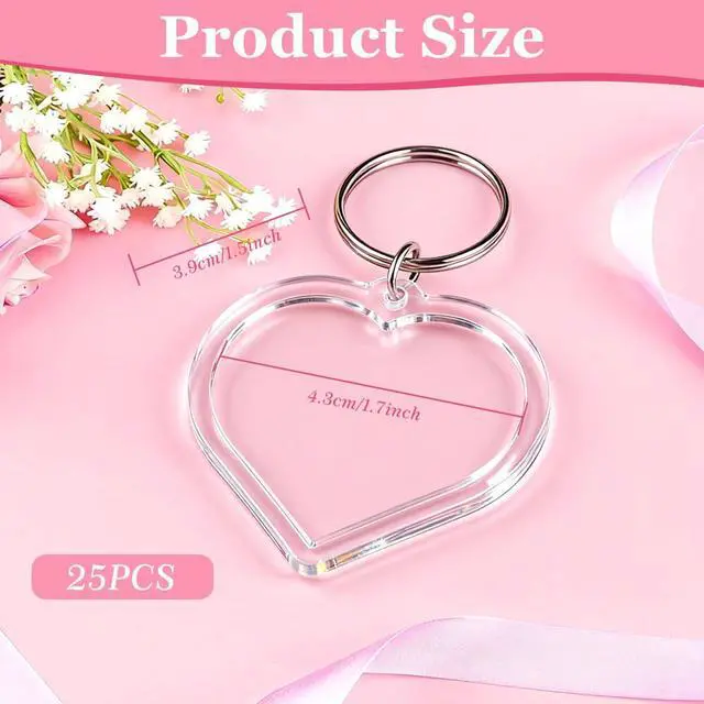 Alt view image 2 of 7 - 25Pcs Heart-Shaped Small Clear Acrylic Custom Personalised Insert Photo Picture Blank Frameless Frame Keychains Snap-in Key Chain Keyrings Key Holder for Family Lovers and Friends