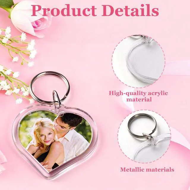Alt view image 3 of 7 - 25Pcs Heart-Shaped Small Clear Acrylic Custom Personalised Insert Photo Picture Blank Frameless Frame Keychains Snap-in Key Chain Keyrings Key Holder for Family Lovers and Friends