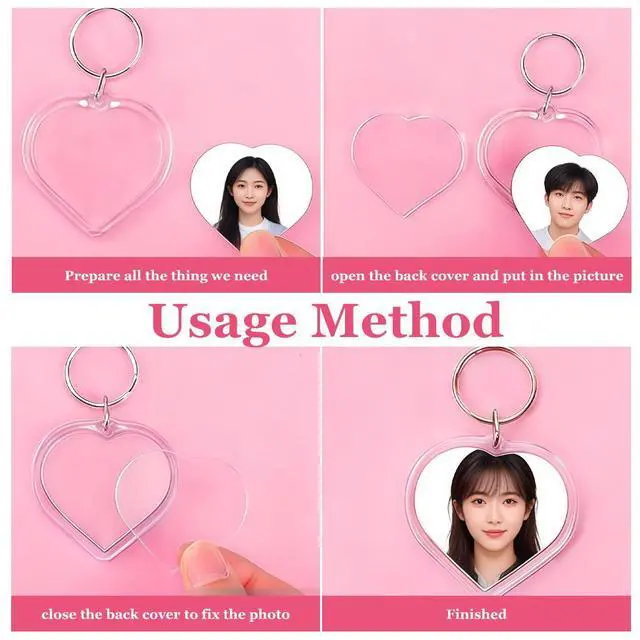 Alt view image 4 of 7 - 25Pcs Heart-Shaped Small Clear Acrylic Custom Personalised Insert Photo Picture Blank Frameless Frame Keychains Snap-in Key Chain Keyrings Key Holder for Family Lovers and Friends
