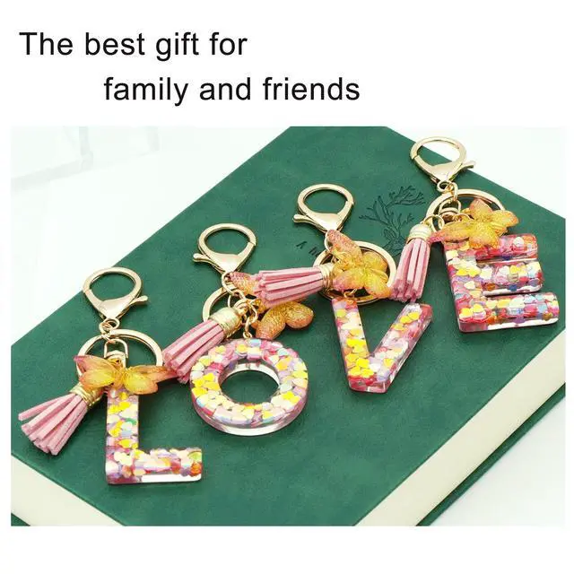 Alt view image 3 of 5 - Initial Letter Keychains for Girls Women Pink Purple Green Cute Butterfly Heart Keychain for Backpack School Bag (pink heart Letter R)