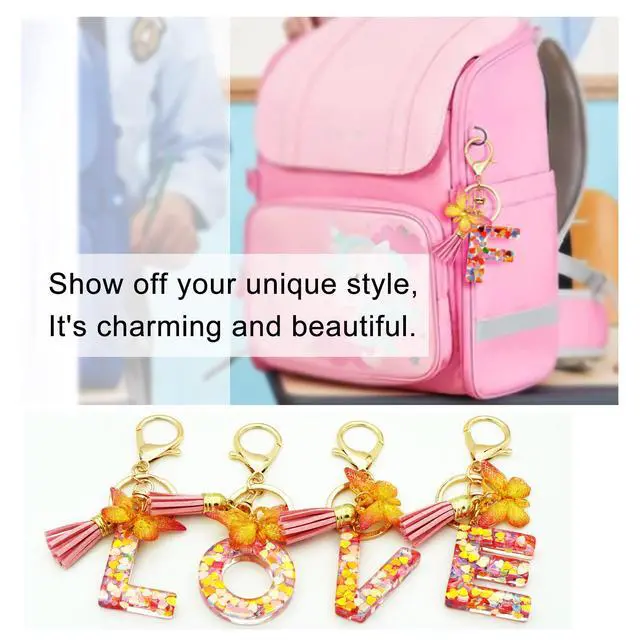 Alt view image 4 of 5 - Initial Letter Keychains for Girls Women Pink Purple Green Cute Butterfly Heart Keychain for Backpack School Bag (pink heart Letter R)