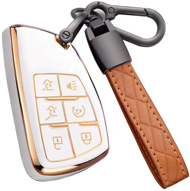 Main image of Key Fob Cover for Chevy GMC with Keychain, Tahoe Suburban Equinox Traverse Yukon Denali Terrain Buick Envision Premium Soft TPU Case (6 Buttons Ivory)